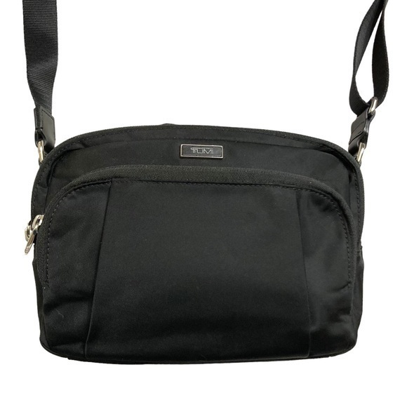 Tumi double zipper black nylon crossbody bag unisex